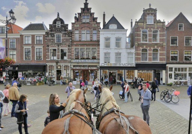 Horse-drawn tram through Delft